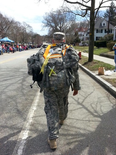 a Tough Ruck soldier marching the marathon course.  Military Friends Foundation