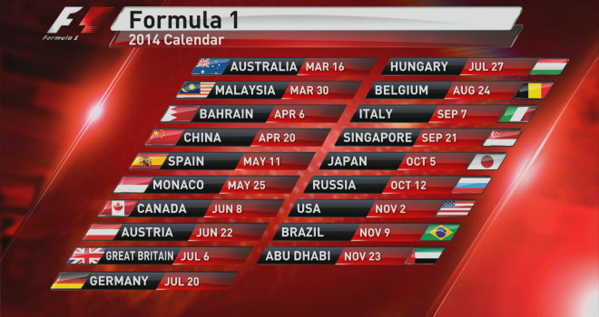 Formula 1 2014 calendar
